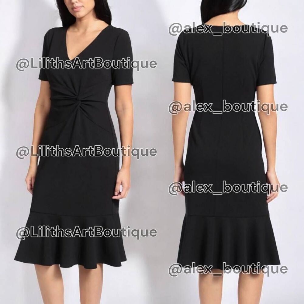 London Times Flounce Twist Midi Dress(C049)-Size 12 for Women